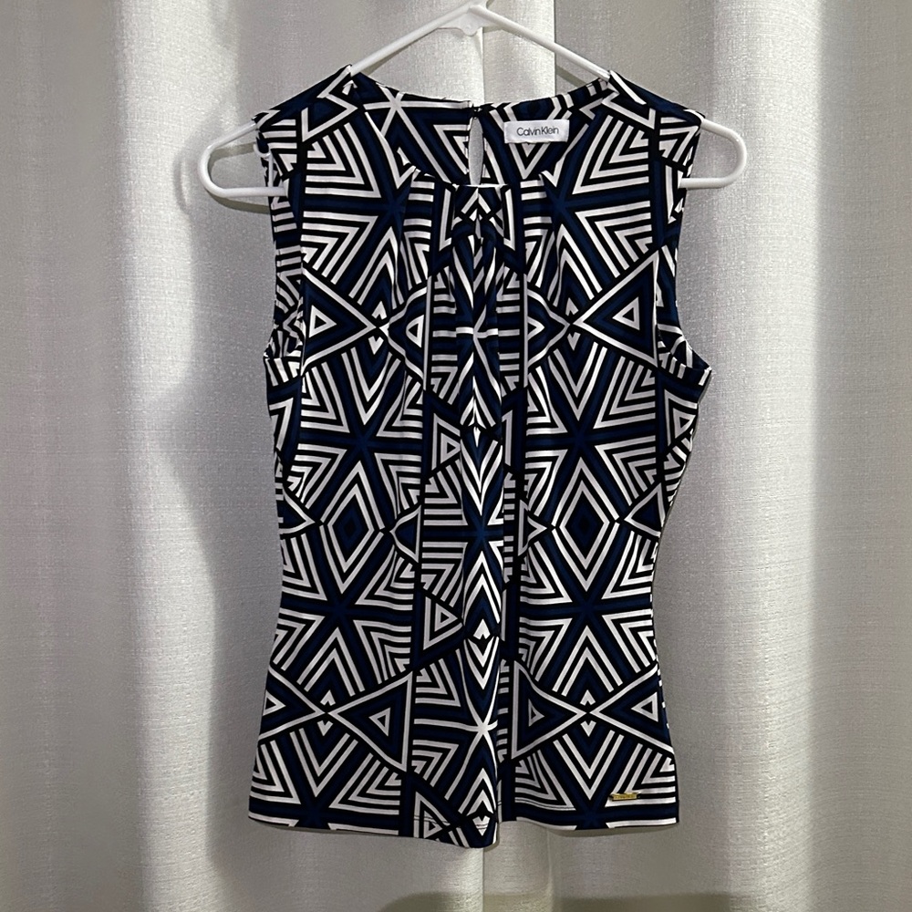 Calvin Klein Navy and White Geometric Tank Top